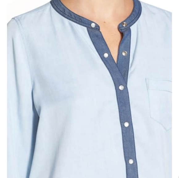 Vince color block chambray shirt with pearly snaps - Picture 2 of 7